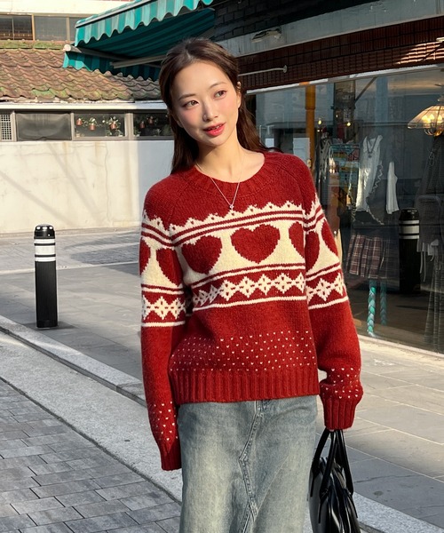 ハートノルディック長袖ニット（Tシャツ/カットソー）｜by muni:r