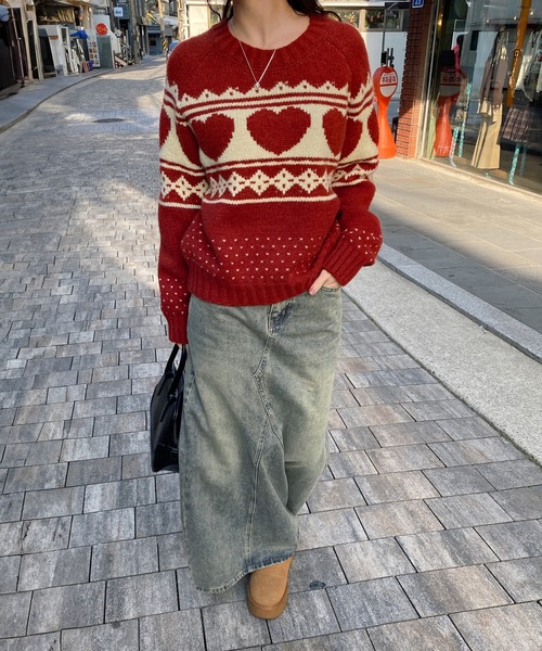 ハートノルディック長袖ニット（Tシャツ/カットソー）｜by muni:r