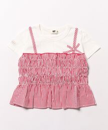 KP（ケーピー）の「サッカーストライプビスチェドッキングTシャツ(100～160)（Tシャツ/カットソー）」