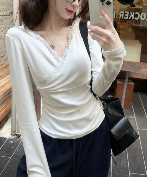 LADY LIKE(レディライク)の「レース付きカシュクールもちもちフーディ(Tシャツ/カットソー・レディース・ホワイト/ブラック/グレー・M)」の18枚目の写真