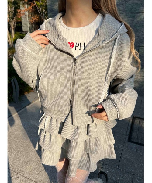 WC（ダブル シー）の「【セットアップ可能◎】ワッフルジップパーカー（パーカー・レディース・グレー/アイボリー/ブラック・FREE）」の21枚目の写真