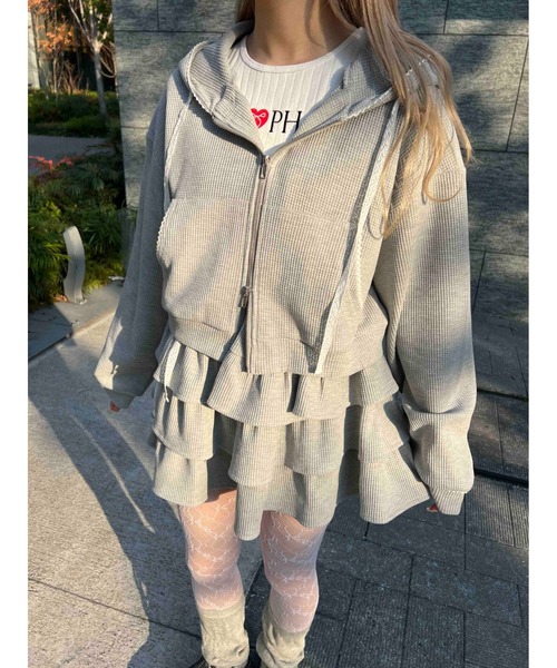 WC（ダブル シー）の「【セットアップ可能◎】ワッフルジップパーカー（パーカー・レディース・グレー/アイボリー/ブラック・FREE）」の20枚目の写真