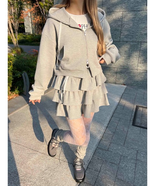 WC（ダブル シー）の「【セットアップ可能◎】ワッフルジップパーカー（パーカー・レディース・グレー/アイボリー/ブラック・FREE）」の16枚目の写真