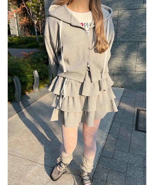 WC（ダブル シー）の「【セットアップ可能◎】ワッフルジップパーカー（パーカー・レディース・グレー/アイボリー/ブラック・FREE）」の15枚目の写真