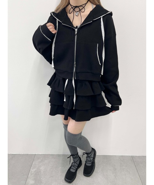 WC（ダブル シー）の「【セットアップ可能◎】ワッフルジップパーカー（パーカー・レディース・グレー/アイボリー/ブラック・FREE）」の22枚目の写真