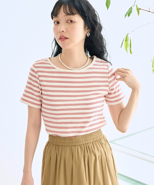 FREAK'S STORE(フリークスストア)の「バレエネック ランダムリブTシャツ(Tシャツ/カットソー・レディース・ブラック/レッド/オフホワイト/サックスブルー・フリ-)」の4枚目の写真