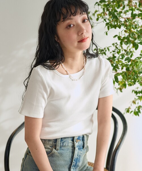 FREAK'S STORE(フリークスストア)の「バレエネック ランダムリブTシャツ(Tシャツ/カットソー・レディース・ブラック/レッド/オフホワイト/サックスブルー・フリ-)」の5枚目の写真