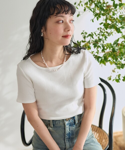 FREAK'S STORE(フリークスストア)の「バレエネック ランダムリブTシャツ(Tシャツ/カットソー・レディース・ブラック/レッド/オフホワイト/サックスブルー・フリ-)」の6枚目の写真