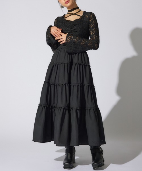 rienda(リエンダ)の「レーストップコンビフレアワンピース(ワンピース・レディース・ホワイト/ブラック/ライトブルー・SMALL/MEDIUM)」の3枚目の写真