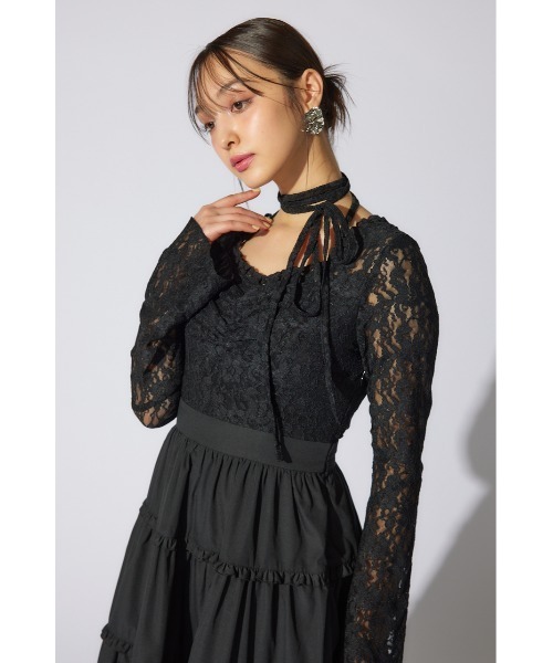 rienda(リエンダ)の「レーストップコンビフレアワンピース(ワンピース・レディース・ホワイト/ブラック/ライトブルー・SMALL/MEDIUM)」の16枚目の写真