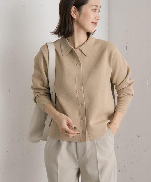 URBAN RESEARCH DOORS（アーバンリサーチドアーズ）の「衿付ニットカーディガン（カーディガン/ボレロ・レディース・ベージュ/ブルー・MEDIUM）」の4枚目の写真