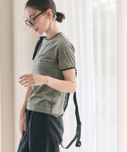 BEAUTY&YOUTH UNITED ARROWS（ビューティーアンドユースユナイテッドアローズ）の「シアーベロア リンガー Tシャツ（Tシャツ/カットソー・レディース・オフホワイト/ダークグレー/ライム/グレー・FREE）」の13枚目の写真