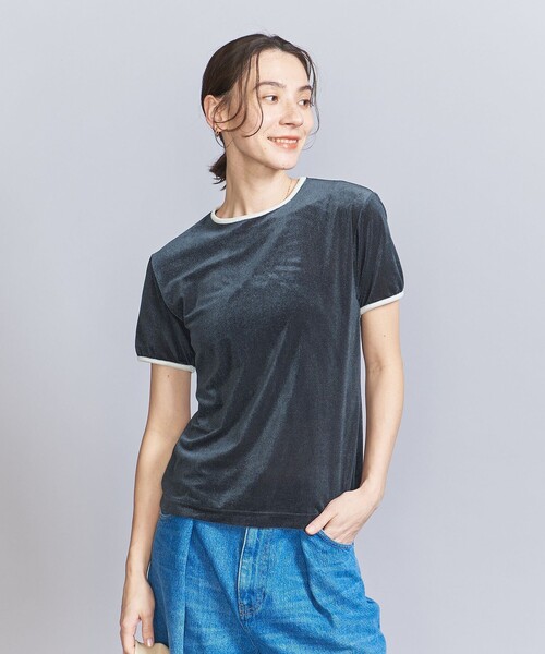 BEAUTY&YOUTH UNITED ARROWS（ビューティーアンドユースユナイテッドアローズ）の「シアーベロア リンガー Tシャツ（Tシャツ/カットソー・レディース・オフホワイト/ダークグレー/ライム/グレー・FREE）」の8枚目の写真