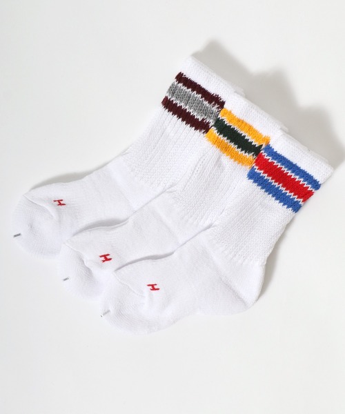 Healthknit(ヘルスニット)の「「kidsサイズ」Healthknit(ヘルスニット)ラインソックス3P/ハイソックス/クルーソックス(ソックス/靴下・キッズ・ホワイト系1/ベージュ系1/グレー系1・19-21cm/16-18cm)」の2枚目の写真