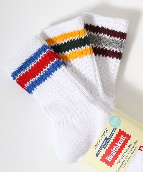 Healthknit(ヘルスニット)の「「kidsサイズ」Healthknit(ヘルスニット)ラインソックス3P/ハイソックス/クルーソックス(ソックス/靴下・キッズ・ホワイト系1/ベージュ系1/グレー系1・19-21cm/16-18cm)」の9枚目の写真