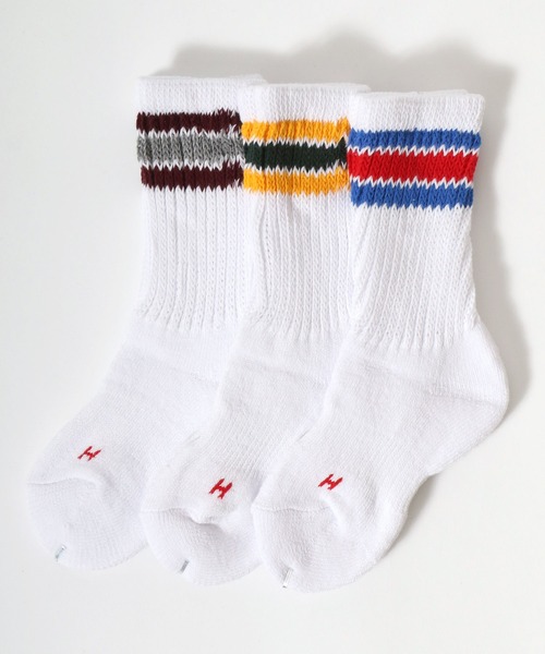 Healthknit(ヘルスニット)の「「kidsサイズ」Healthknit(ヘルスニット)ラインソックス3P/ハイソックス/クルーソックス(ソックス/靴下・キッズ・ホワイト系1/ベージュ系1/グレー系1・19-21cm/16-18cm)」の4枚目の写真