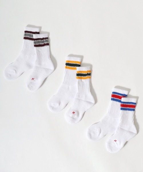 Healthknit(ヘルスニット)の「「kidsサイズ」Healthknit(ヘルスニット)ラインソックス3P/ハイソックス/クルーソックス(ソックス/靴下・キッズ・ホワイト系1/ベージュ系1/グレー系1・19-21cm/16-18cm)」の10枚目の写真