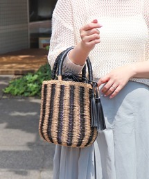 水色とアイボリーのストライプかごバッグ BAGGU 2024新作 エコバッグ BABY ベビーバグゥ バグー ブルー x