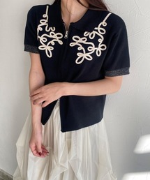 ニット レディース 半袖 ダブルジップデザイン コード刺繍 レース クラム ECLAM ECLAM｜クラムのニット/セーター（半袖）通販 - ZOZOTOWN