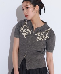 ニット レディース 半袖 ダブルジップデザイン コード刺繍 レース クラム ECLAM She's Closet（シーズクローゼット）の「長袖ショート丈コード