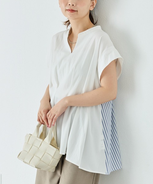 ブラウス シャツ 「洗える」バックストライプウエストタックブラウス レディース 洗える】バックストライプウエストタックブラウス（シャツ
