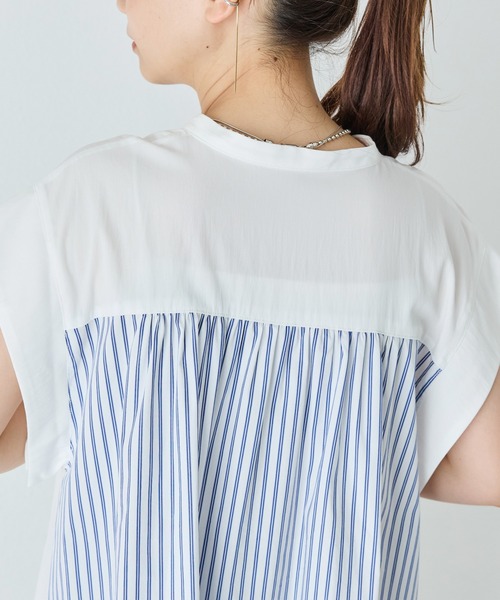 ブラウス シャツ 「洗える」バックストライプウエストタックブラウス レディース 洗える】バックストライプウエストタックブラウス（シャツ