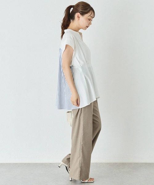 ブラウス シャツ 「洗える」バックストライプウエストタックブラウス レディース 洗える】バックストライプウエストタックブラウス（シャツ