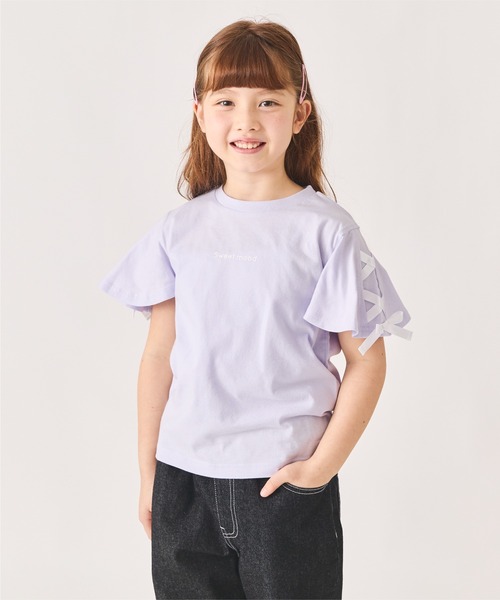 ever closet(エバークローゼット)の「肩 リボン Tシャツ(Tシャツ/カットソー・キッズ・ブラック/ブルー系その他6/サックスブルー/オフホワイト/ラベンダー/イエロー・90cm/100cm/110cm/120cm/130cm/140cm)」の5枚目の写真