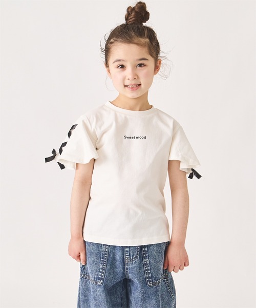 ever closet(エバークローゼット)の「肩 リボン Tシャツ(Tシャツ/カットソー・キッズ・ブラック/ブルー系その他6/サックスブルー/オフホワイト/ラベンダー/イエロー・90cm/100cm/110cm/120cm/130cm/140cm)」の2枚目の写真