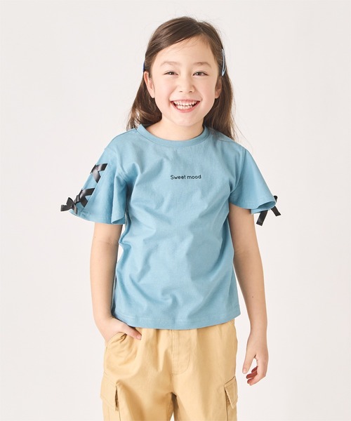 ever closet(エバークローゼット)の「肩 リボン Tシャツ(Tシャツ/カットソー・キッズ・ブラック/ブルー系その他6/サックスブルー/オフホワイト/ラベンダー/イエロー・90cm/100cm/110cm/120cm/130cm/140cm)」の1枚目の写真