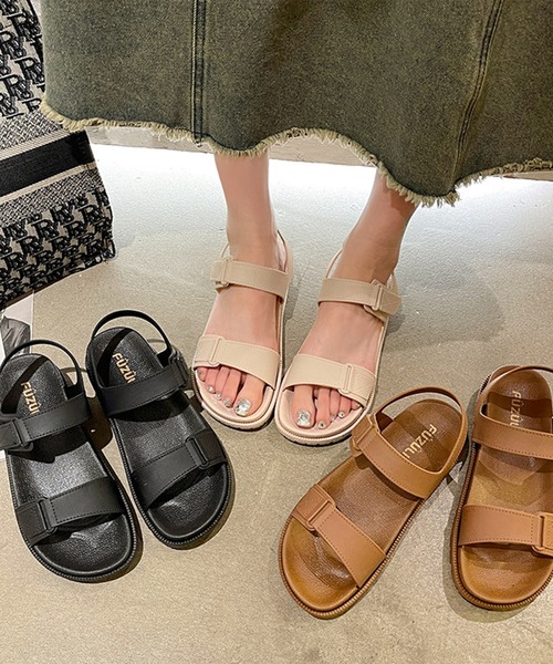 Lace Ladies（レースレディース）の「レザー調 ダブルベルト バックストラップ 厚底 スポーツ サンダル（サンダル・レディース・ブラウン/ブラック/ベージュ・23cm/23.5cm/24cm/24.5cm/25cm）」の7枚目の写真