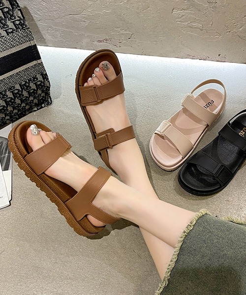 Lace Ladies（レースレディース）の「レザー調 ダブルベルト バックストラップ 厚底 スポーツ サンダル（サンダル・レディース・ブラウン/ブラック/ベージュ・23cm/23.5cm/24cm/24.5cm/25cm）」の11枚目の写真