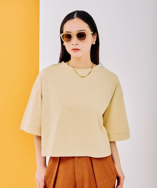 LEPSIM（レプシィム）の「バックギャザーワイドT　290299（Tシャツ/カットソー・レディース・ブラック/ホワイト×ブラック/イエロー/オフホワイト/オレンジ・FREE）」の5枚目の写真