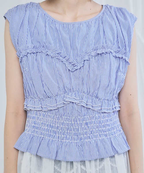 ELLEgirl(エルガール)の「シャーリングノースリーブブラウス(シャツ/ブラウス・レディース・ブラック/オフホワイト/ブルー系その他・FREE)」の18枚目の写真