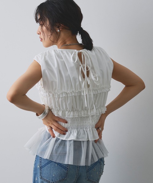 スタンドフリルノースリーブシャツ【WHITE】 – ELLIE