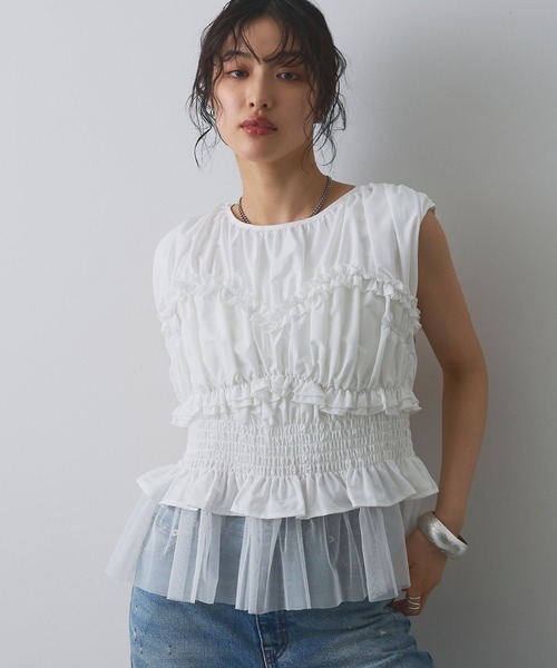 ELLEgirl(エルガール)の「シャーリングノースリーブブラウス(シャツ/ブラウス・レディース・ブラック/オフホワイト/ブルー系その他・FREE)」の22枚目の写真