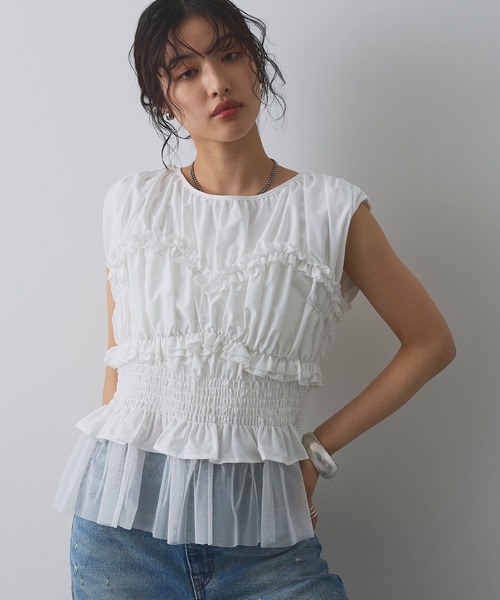 ELLEgirl(エルガール)の「シャーリングノースリーブブラウス(シャツ/ブラウス・レディース・ブラック/オフホワイト/ブルー系その他・FREE)」の20枚目の写真