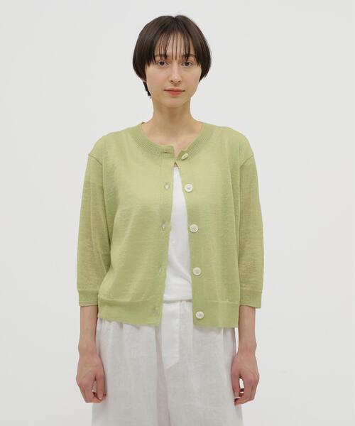 MARGARET HOWELL（マーガレットハウエル）の「FINE LINEN（カーディガン/ボレロ・レディース・ブラック/ライトグリーン・FREE）」の2枚目の写真