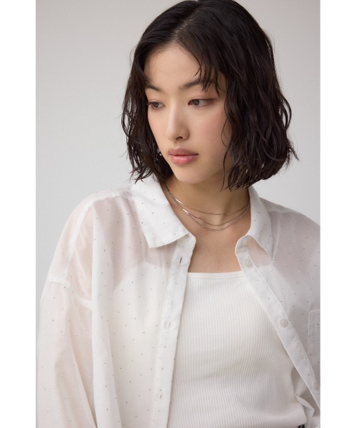 AZUL by moussy(アズールバイマウジー)の「ラインストーンシャツ(シャツ/ブラウス・レディース・ブラック/ストライプ/オフホワイト・SMALL/MEDIUM)」の9枚目の写真
