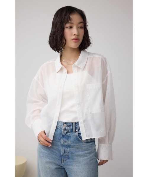 AZUL by moussy(アズールバイマウジー)の「ラインストーンシャツ(シャツ/ブラウス・レディース・ブラック/ストライプ/オフホワイト・SMALL/MEDIUM)」の10枚目の写真