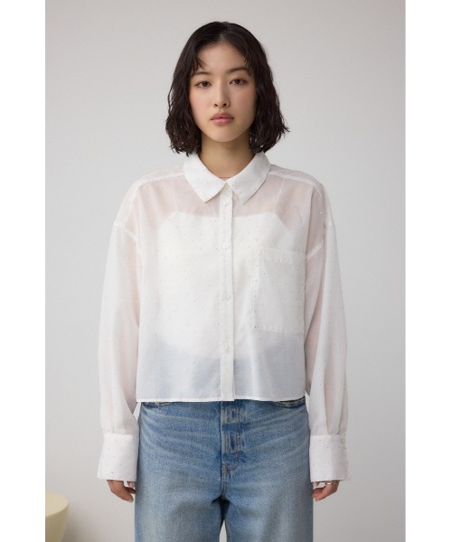 AZUL by moussy(アズールバイマウジー)の「ラインストーンシャツ(シャツ/ブラウス・レディース・ブラック/ストライプ/オフホワイト・SMALL/MEDIUM)」の12枚目の写真