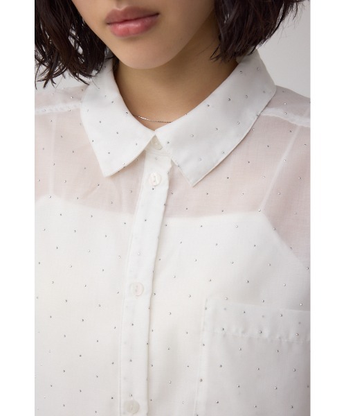 AZUL by moussy(アズールバイマウジー)の「ラインストーンシャツ(シャツ/ブラウス・レディース・ブラック/ストライプ/オフホワイト・SMALL/MEDIUM)」の15枚目の写真