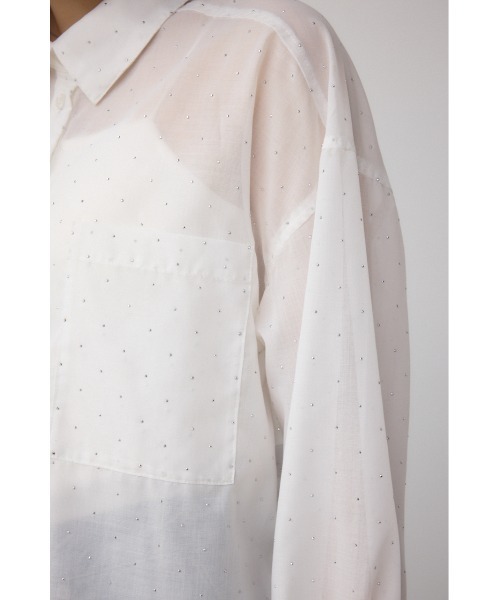 AZUL by moussy(アズールバイマウジー)の「ラインストーンシャツ(シャツ/ブラウス・レディース・ブラック/ストライプ/オフホワイト・SMALL/MEDIUM)」の4枚目の写真
