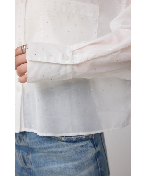 AZUL by moussy(アズールバイマウジー)の「ラインストーンシャツ(シャツ/ブラウス・レディース・ブラック/ストライプ/オフホワイト・SMALL/MEDIUM)」の5枚目の写真
