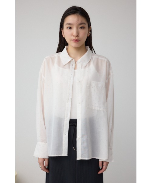 AZUL by moussy(アズールバイマウジー)の「ラインストーンシャツ(シャツ/ブラウス・レディース・ブラック/ストライプ/オフホワイト・SMALL/MEDIUM)」の7枚目の写真