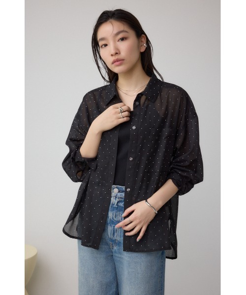 AZUL by moussy(アズールバイマウジー)の「ラインストーンシャツ(シャツ/ブラウス・レディース・ブラック/ストライプ/オフホワイト・SMALL/MEDIUM)」の19枚目の写真