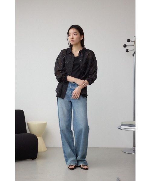 AZUL by moussy(アズールバイマウジー)の「ラインストーンシャツ(シャツ/ブラウス・レディース・ブラック/ストライプ/オフホワイト・SMALL/MEDIUM)」の20枚目の写真