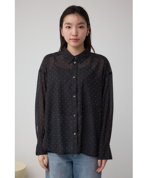 AZUL by moussy(アズールバイマウジー)の「ラインストーンシャツ(シャツ/ブラウス・レディース・ブラック/ストライプ/オフホワイト・SMALL/MEDIUM)」の21枚目の写真