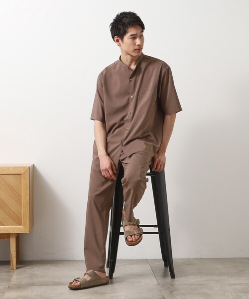 THE SHOP TK （ザ ショップ ティーケー ）の「クールファイバーバンドカラー半袖シャツ　接触冷感／吸水速乾／UVケア／軽量／セットアップ可（シャツ/ブラウス・メンズ・ブラウン系/ネイビー・02/03/04）」の4枚目の写真