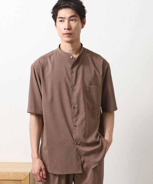THE SHOP TK （ザ ショップ ティーケー ）の「クールファイバーバンドカラー半袖シャツ　接触冷感／吸水速乾／UVケア／軽量／セットアップ可（シャツ/ブラウス・メンズ・ブラウン系/ネイビー・02/03/04）」の5枚目の写真